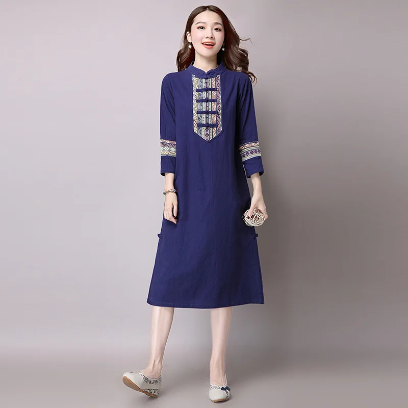 Свободный стиль 2017 Осень китайская традиция повседневное женское летнее платье