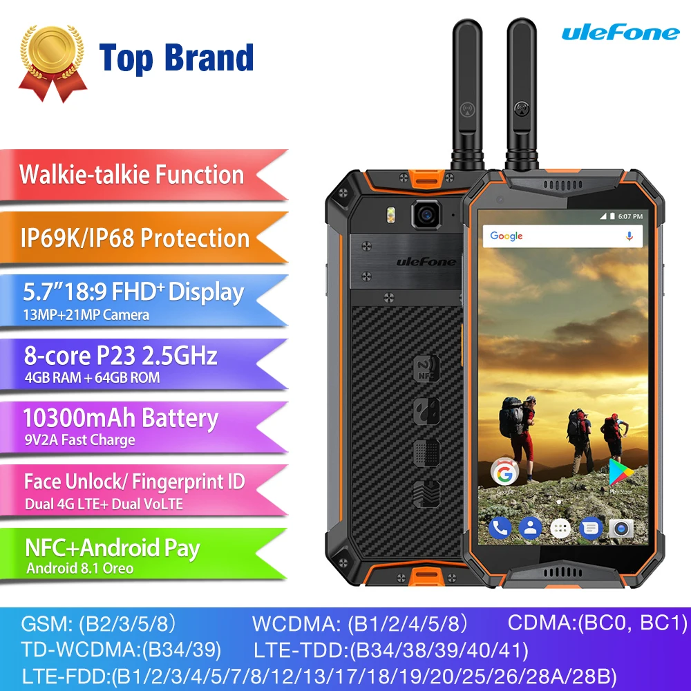 Ulefone Armor 3T IP68 водонепроницаемый мобильный телефон Android 8 1 5 7 дюймов 21 МП helio P23