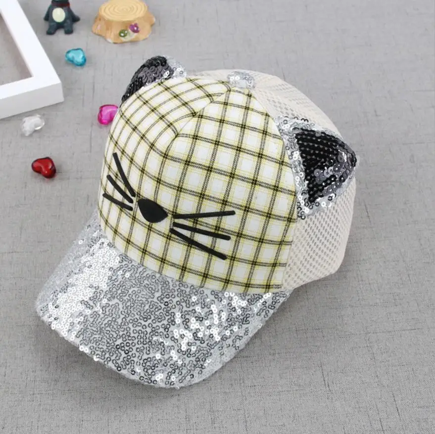 1PC Summer Bling Embroidered Cat Baby Hat Cap Kid Cool Baseball Sun Mesh Hats Head Circumference 52-54CM | Детская одежда и обувь