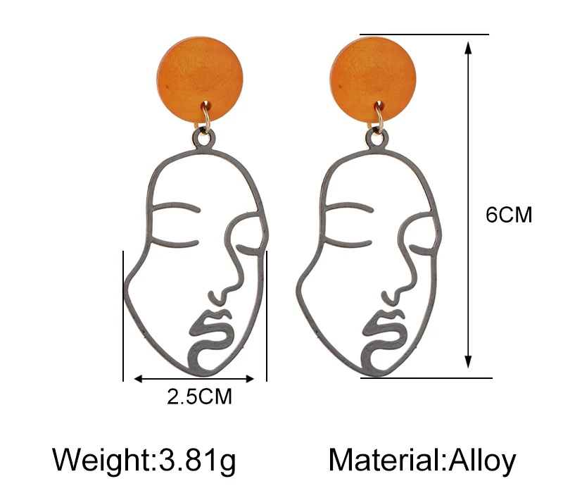 Black Hollow Abstract Human Face Orange Round Alloy Dangle Drop Earrings for Women | Украшения и аксессуары