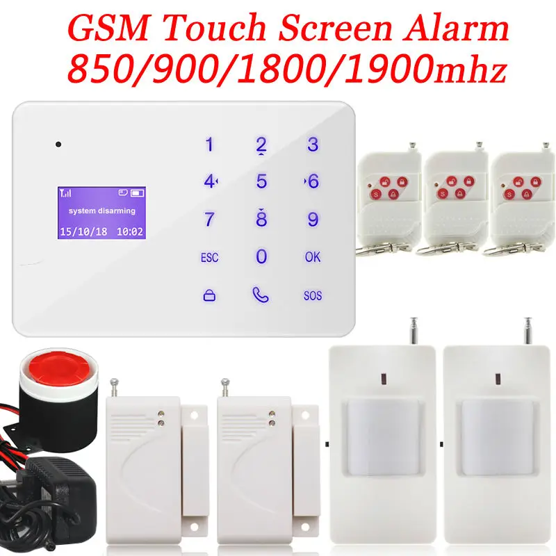 NEW  5 Language Voice Prompt One-key-control Arm Disarm 433MHZ Home Security GSM Alarm System Touch Keypad Wireless Door Sensor