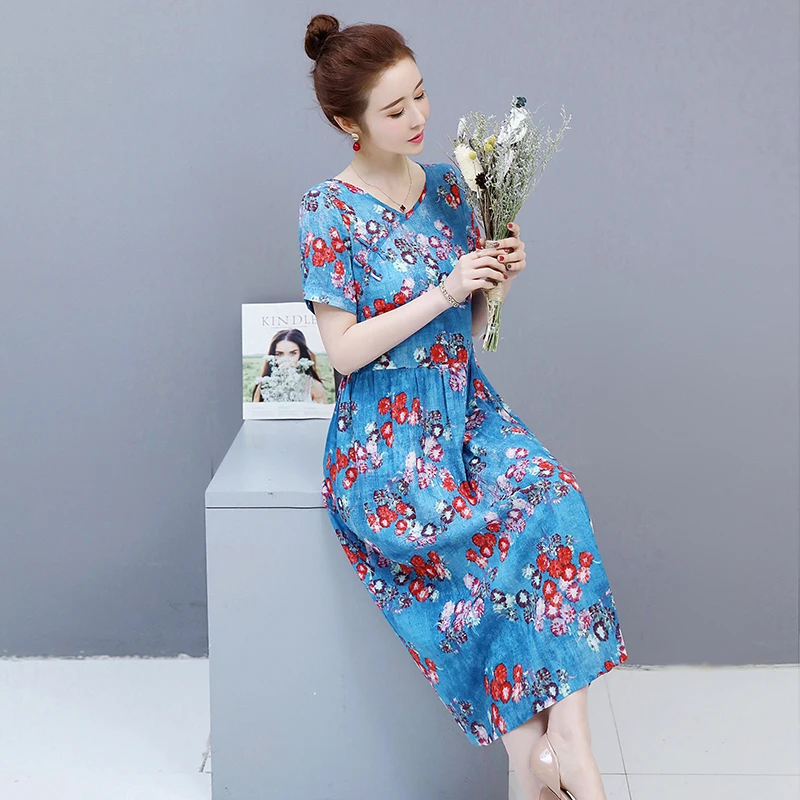 Богемное Стильное женское платье с цветочным принтом свободное хлопковое