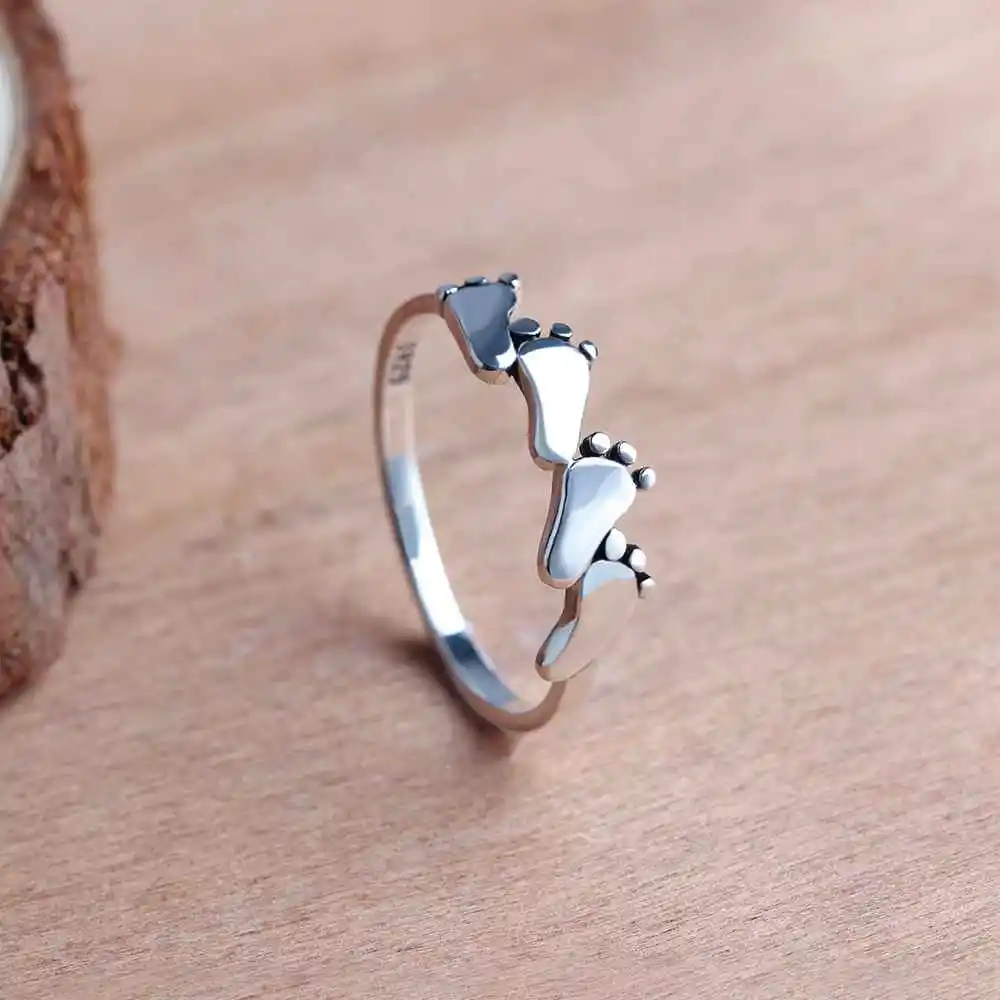 JewelOra, женские 925 пробы, серебряные кольца, музыкальная нота/Детские ноги/океанские волнистые кольца, ювелирные изделия, модный стиль, подарок для девушки