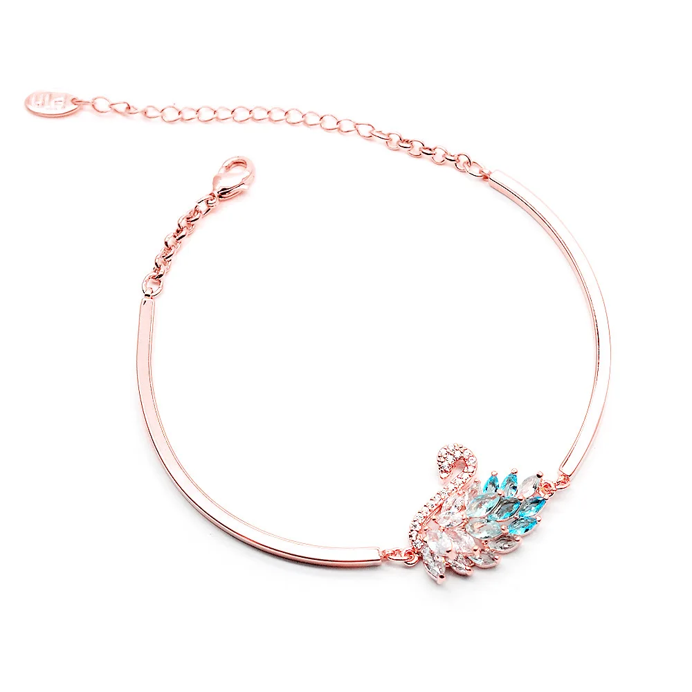 YUN RUO элегантный кубический цирконий камень Лебедь Браслет розовое золото