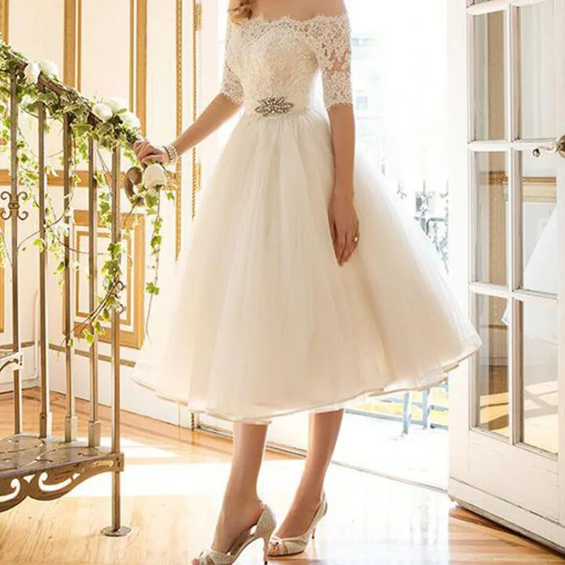 New Women Princess Dresses Sexy Slash Neck Hollow Out Elegant Dress 2019 Clothing Solid Color Half Sleeve White Lace | Женская одежда