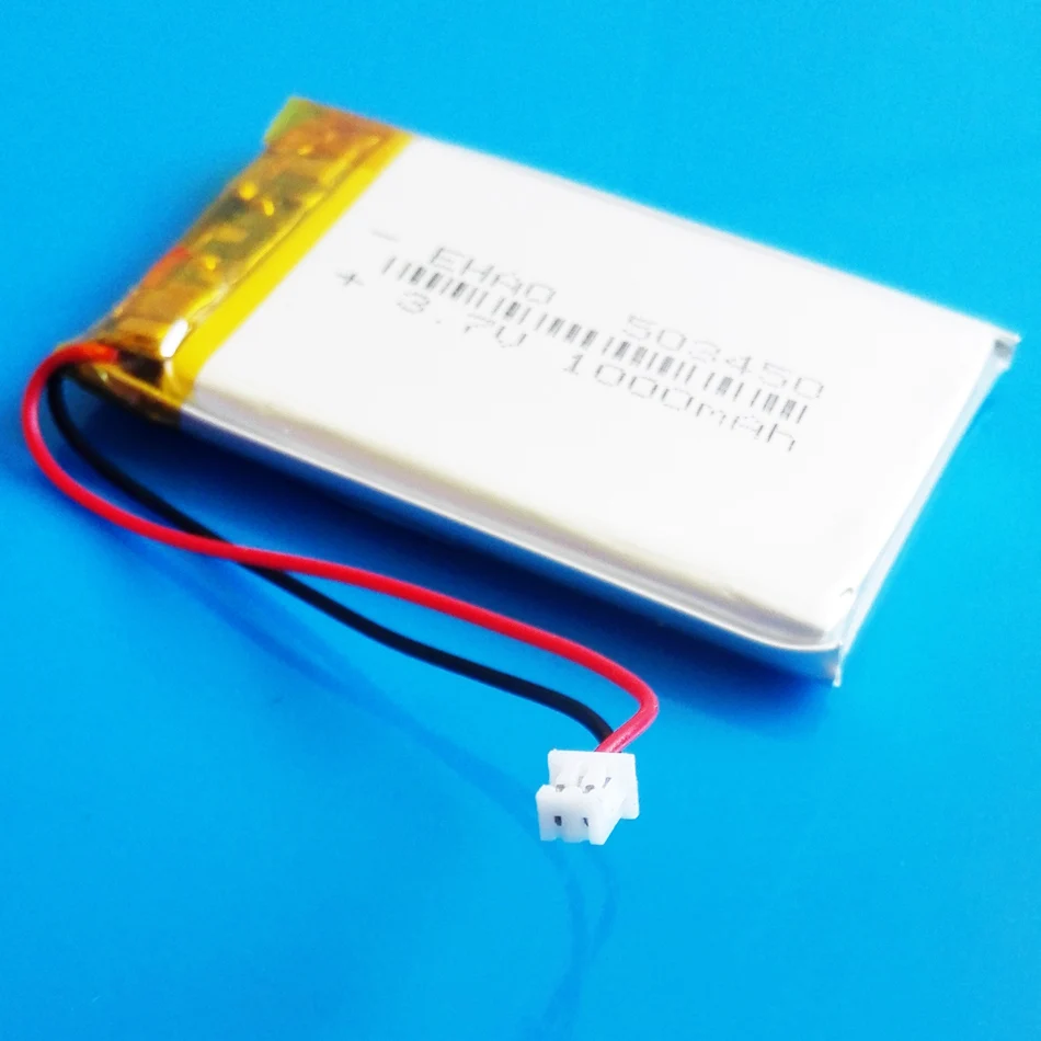 

JST 1.25mm 2pin 3.7V 1000mAh Polymer Lithium Rechargeable Lipo battery 503450 053450 for smart phone DVD mp3 Led Lamp camera