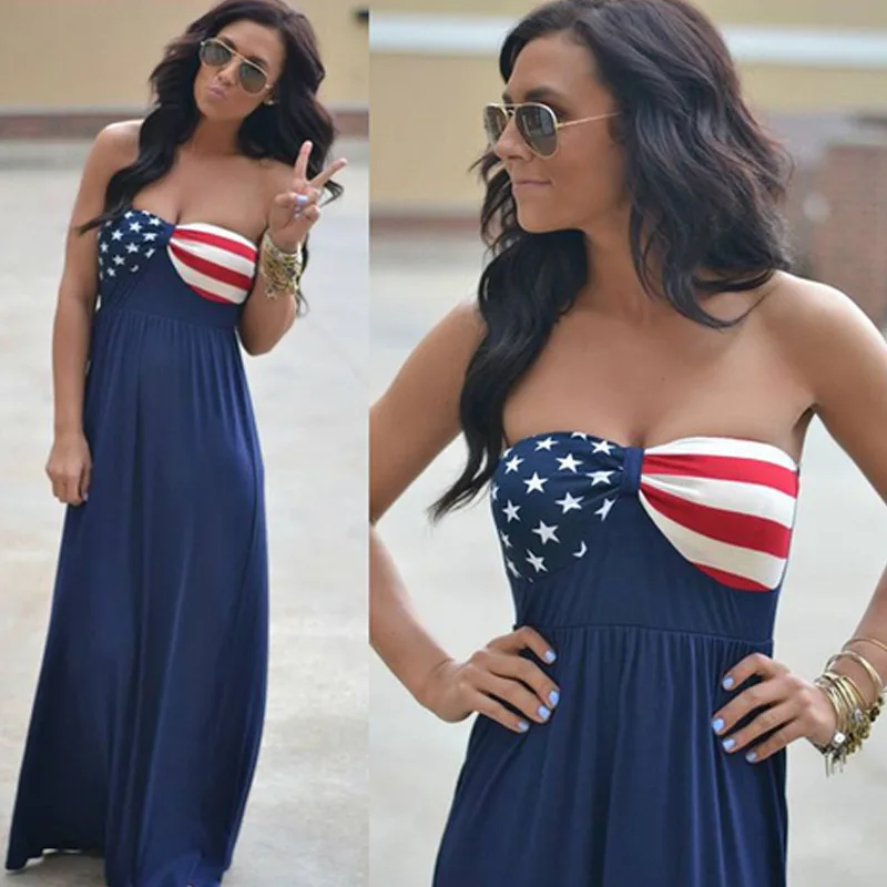 Взрывные Модели 2019 флаг Европы и Америки летнее сексуальное платье без рукавов