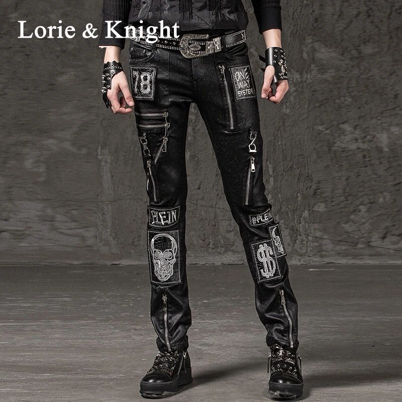 

Men's Zipper & Skull Skinny Punk Rock Pencil Pants Harajuku Fashion Hip Hop Pants