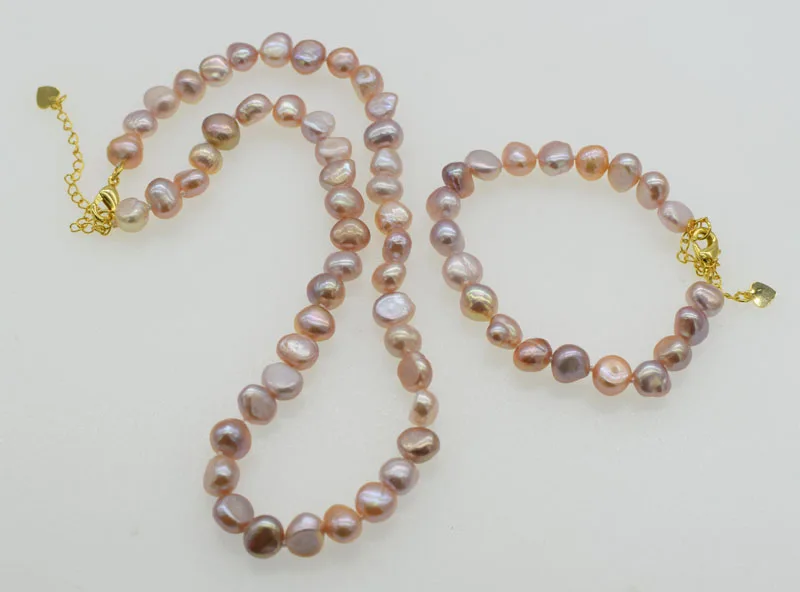 one set freshwater pearl purple baroque 7-9mm necklace bracelet 17inch wholesale beads nature FPPJ | Украшения и аксессуары