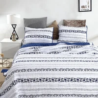 cotton bedspreads quilt sets 3pcs coverlet embroidered bed covers with 2shams king size summer blanket blue and white porcelain