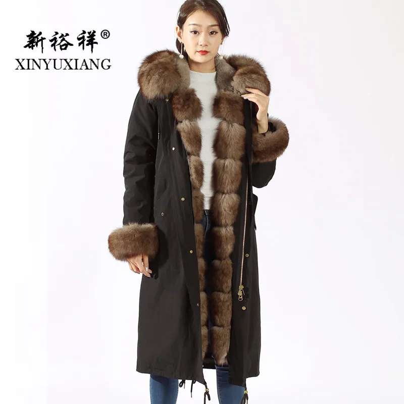 XINYUXIANG женские парки из натурального Лисьего меха длинная Черная куртка с
