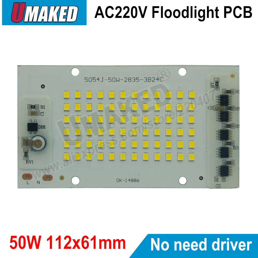 COB светодиодные лампы чип лампа Smart IC 220 В 50 Вт 112x61 мм для наружного Прожектора