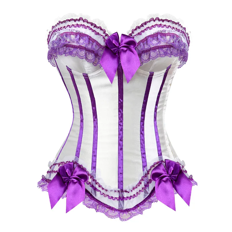 8068 white purple Регулируемый модный сексуальный женский корсет на молнии в винтажном стиле, корсеты и бюстье, цветочный кружевной топ, нижнее белье, большие размеры - Цвет: 8068 white purple