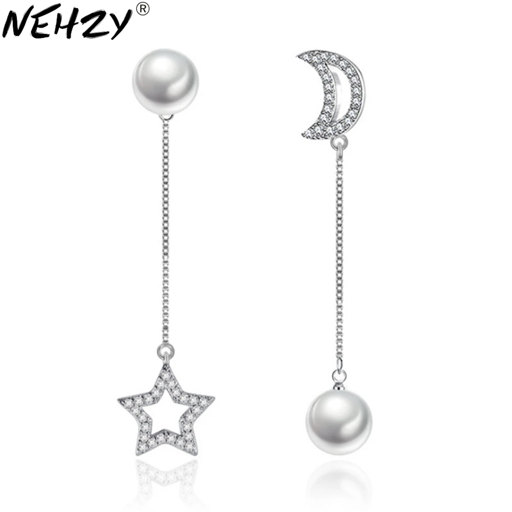 Серьги подвески с жемчугом NEHZY Moon and the stars модный бренд серебряные ювелирные