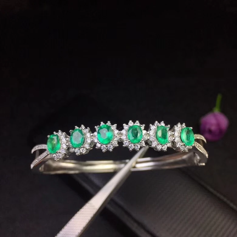 Натуральный Зеленый Изумрудный драгоценный камень браслет с натуральным