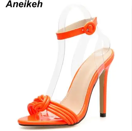 orange Aneikeh/Новинка года; Милые Искусственные женские сандалии; летние офисные модельные туфли на высоком тонком каблуке с круглым носком; туфли-лодочки с пряжкой и ремешком; цвет оранжевый; Размеры 35-40 - Цвет: orange