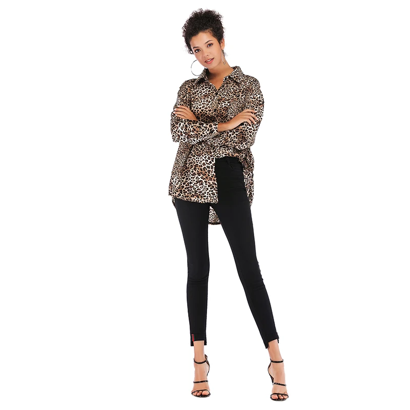 New Women Leopard Blouse Fashion turn down collar long sleeve Chiffon Feminina Clothing Plus Size Loose Blouses |