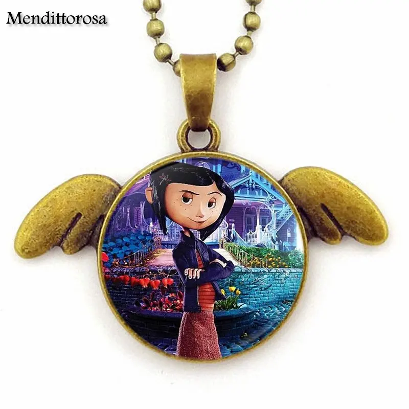 Jewelry With Bronze Plated Glass Cabochon Choker Angel Wings Pendant Necklace For Schoolgirl Maxi Coraline y la Puerta Secreta | Украшения
