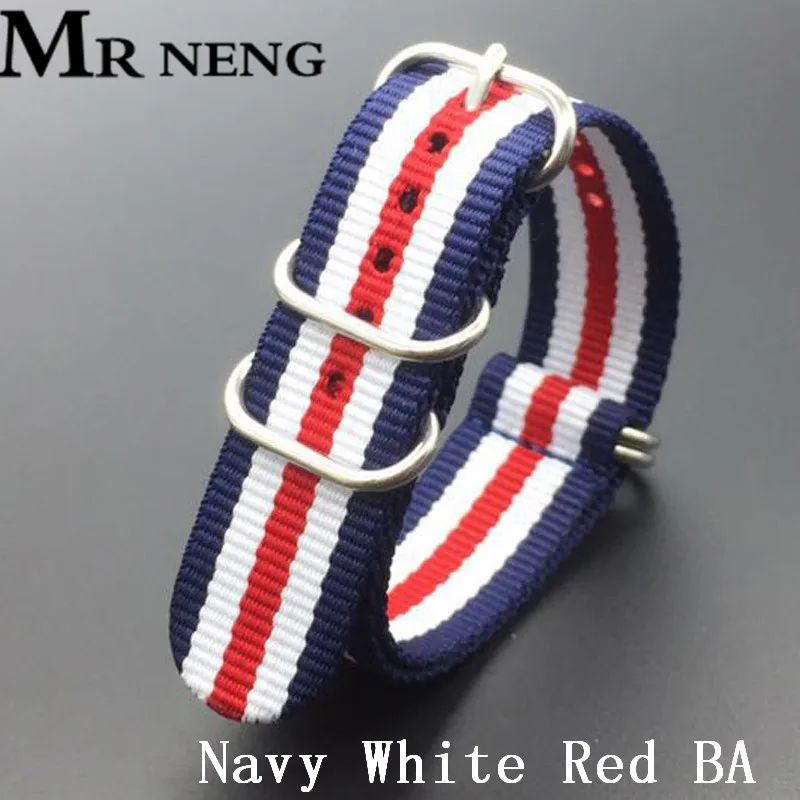 Navy White RedBA MR NENG сверхмощный Зеленый Нейлоновый Ремешок 18 мм 20 мм 22 мм 24 мм нейлоновый ремешок для часов NATO ремешок черный зулу ремешок для часов 5 кольцо Пряжка - Цвет ремешка: Navy White RedBA
