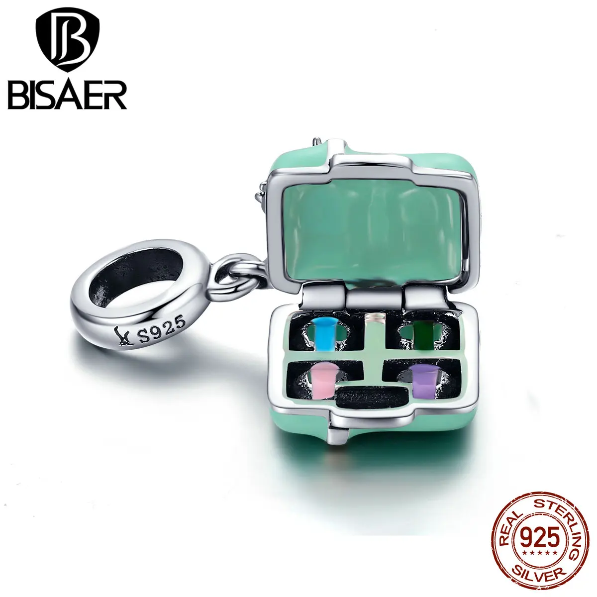 BISAER, 925 пробы, серебряный шарм, Подарочная коробка, бант, макарон, подвеска "Конфета", бусины, подходят для браслетов и браслетов, 925, серебряные ювелирные изделия ECC663