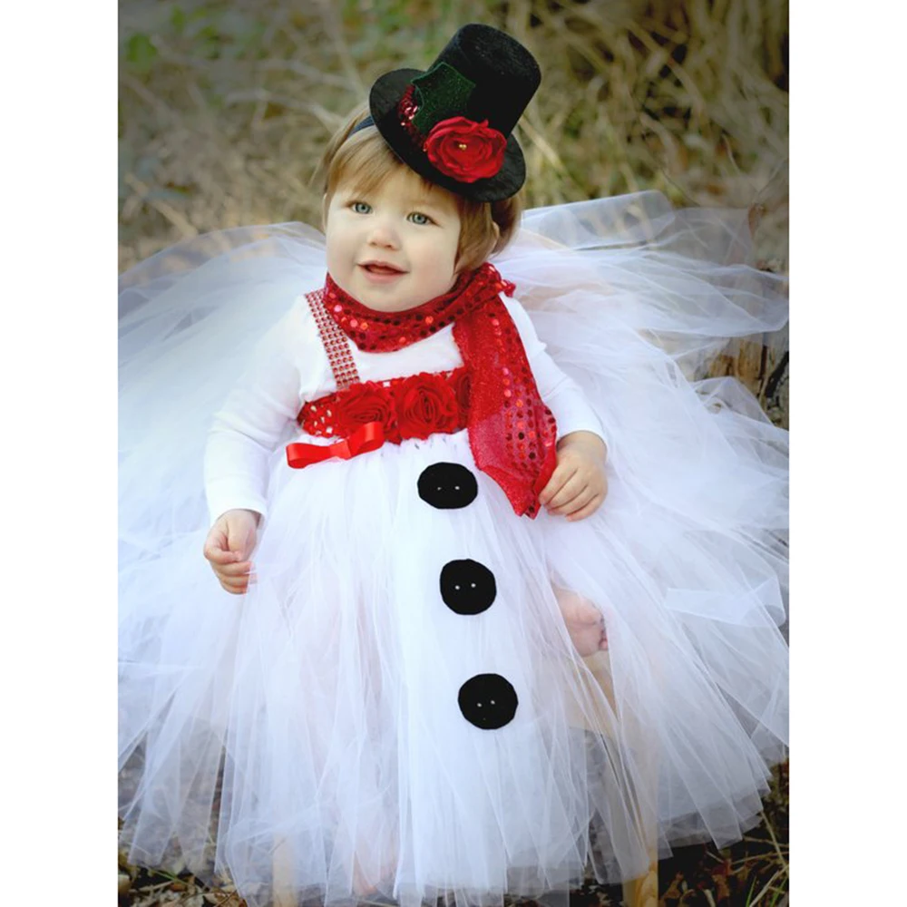 

Beautiful Snowman Tutu Dress and Hat Baby Girls First Christmas Halloween Costume Winter New Year Thanksgiving Clothes Outfit