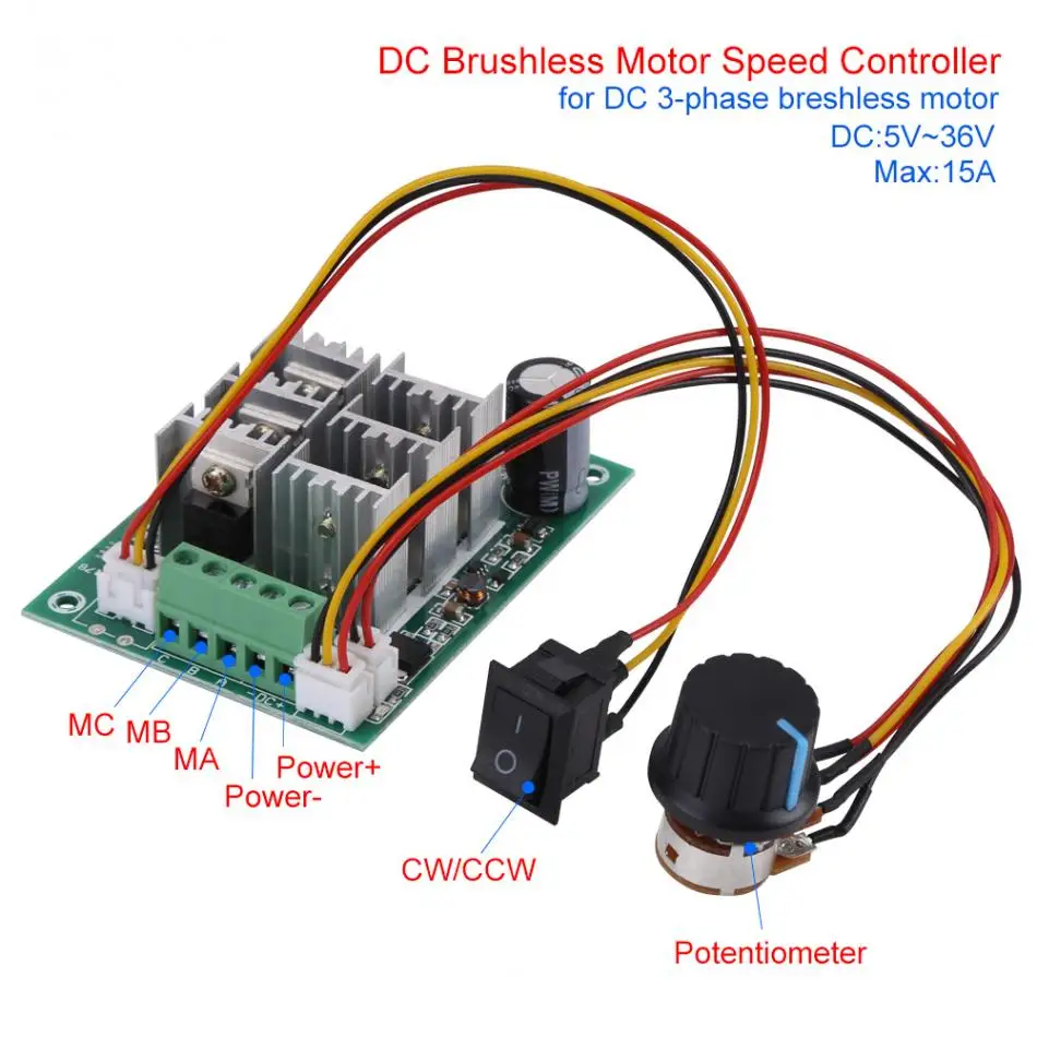 DC 5 V-36 V электрический двигатель Regulater бесщеточный мотор Скорость контроллер 3-фазный вращение по часовой стрелке и против мотор Скорость реверсивный переключатель