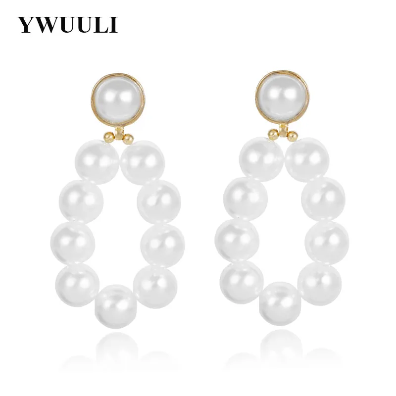 Temperament Exaggerated Handmade Simulated Pearl Geometric Dangle Earrings Women Elegant Korean Fashion Jewelry XR2052 | Украшения и