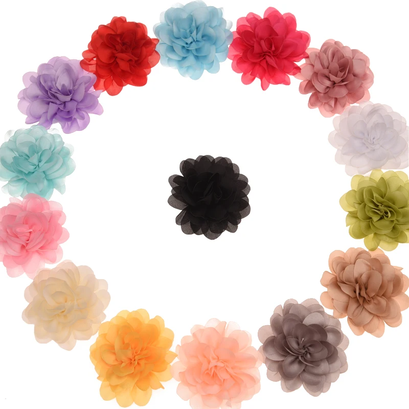 20 шт. шифоновые гофрированные цветы для волос 6 см|flowers without clips|hair flowerhair accessories diy |