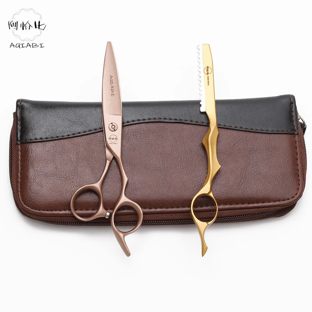 6&quot 17cm 440C Rose Gold AQIABI Micro Sawtooth Haircut Set Hairdresser's Scissors Cutting Shears Professional Hair A9123 | Красота и