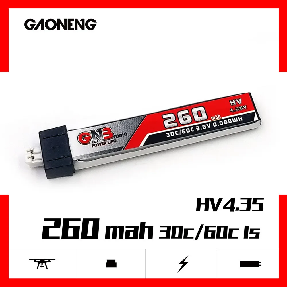 5 шт. GAONENG GNB 1S 260mAh 3,8 V 30C 4.35VHV Lipo аккумулятор PH2.0 разъем для US65 индуктрикс FPV BetaFPV 65S UR65 крошечный Дрон Whoop
