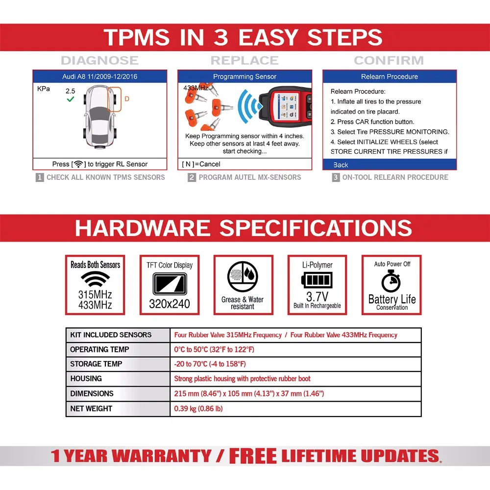 Autel MaxiTPMS TS508 TPMS диагностический инструмент проверка состояния системы программа