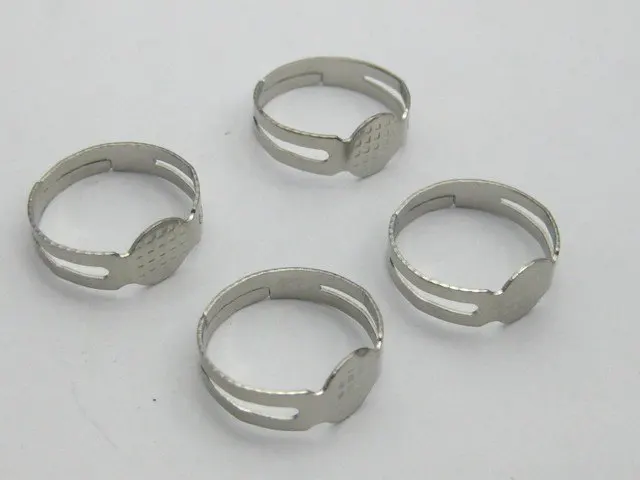 

50 Silver-plate Tone Adjustable Ring Blank Findings GLUE ON Base 8mm Pad