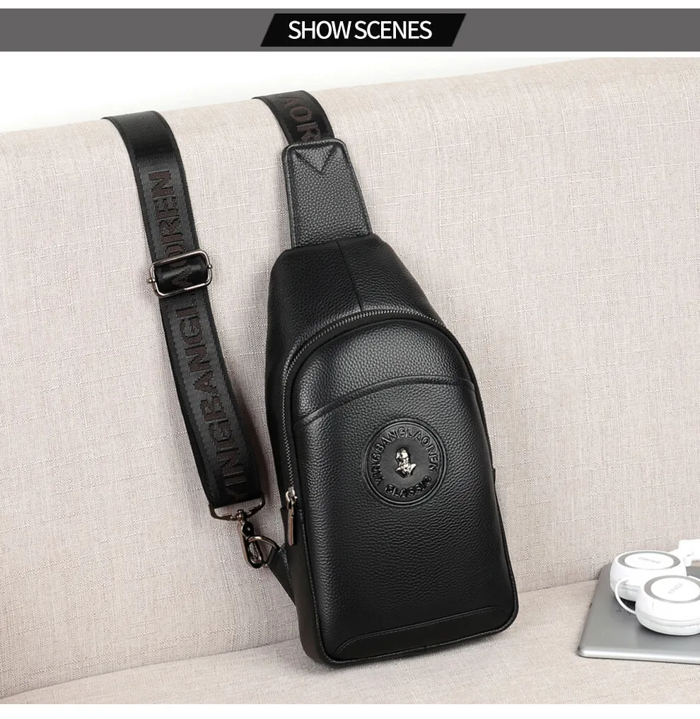 PURANI Fashion Men Chest Bag Genuine Leather Messenger Shoulder Bag Men Travel High Quality Sling Chest Pack Real Leather Bags