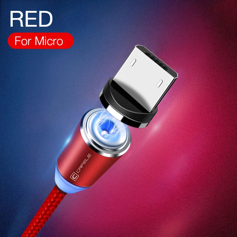 red for Micro Cafele светодиодный магнитный USB кабель для iPhone, Micro USB кабель, USB C Магнитный зарядный нейлоновый кабель для телефонов samsung Xiaomi huawei - Цвет: red for Micro