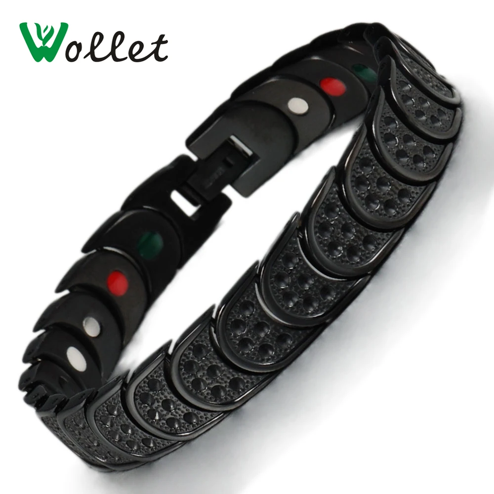 

Wollet Jewelry One Row 5 in 1 Bio Magnetic Pure Titanium Bracelet Bangle For Women Men Black Color Health Care Healing Energy