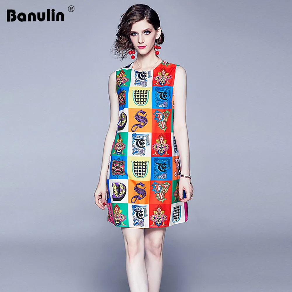Banulin Runway летнее женское платье на бретелях с буквенным цветочным принтом, модные женские вечерние короткие платья трапециевидной формы красного цвета по низкой цене