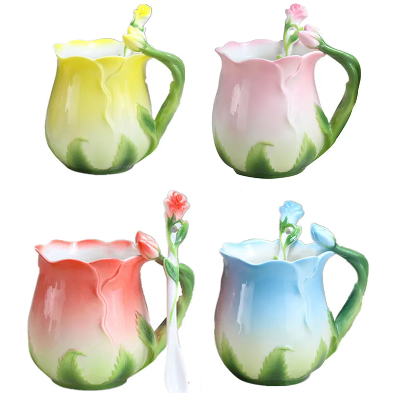 Новая эмалированная кофейная кружка 3D розового цвета европейская керамическая