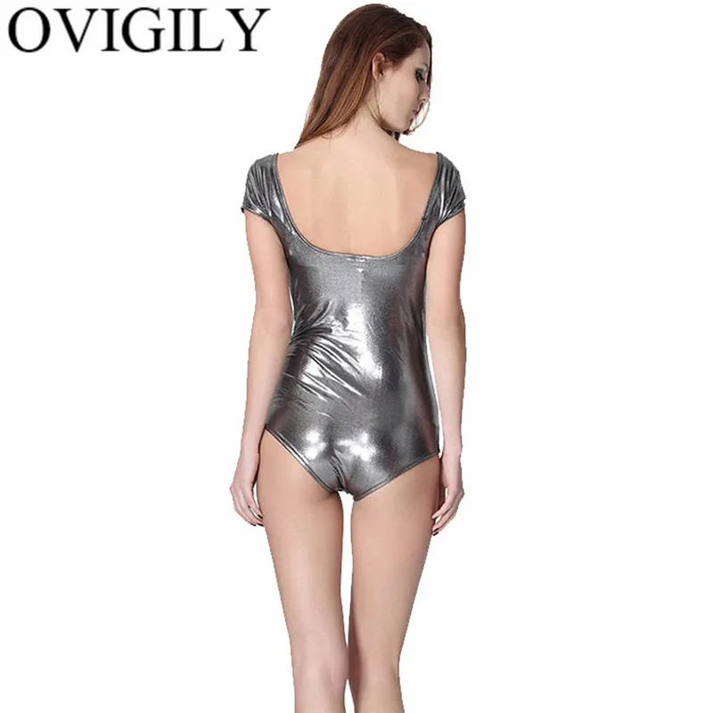OVIGILY женское металлическое трико с коротким рукавом из лайкры и спандекса