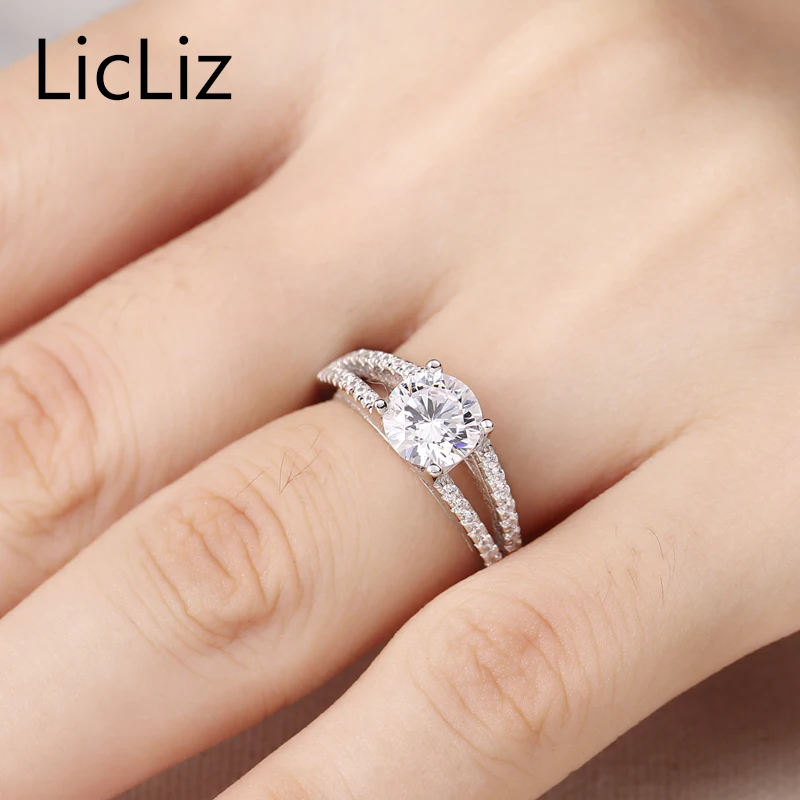 LicLiz 1ct CZ Обручальное Кольцо женское серебро 925 пробы обручальные кольца кубический цирконий Вечность кольцо Двухслойное кольцо Anel LR0404