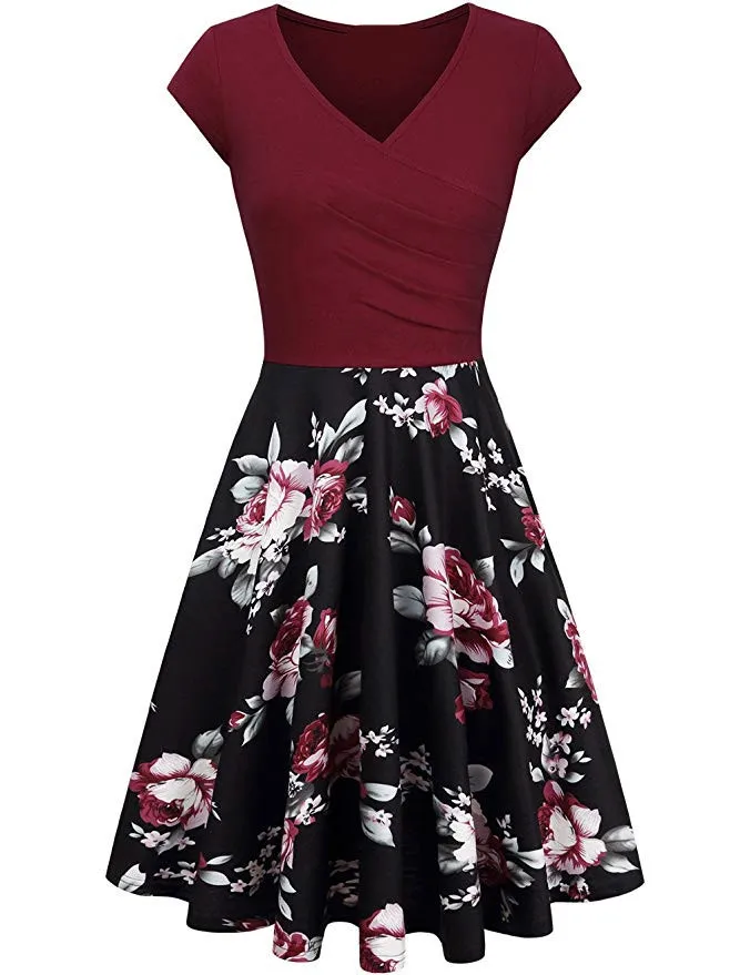 S-3XL Plus Size Summer Women Dresses Female Floral Print 50S 60S Vintage Rockabilly Dress Casual Dot A-Line Retro Dress Vestidos