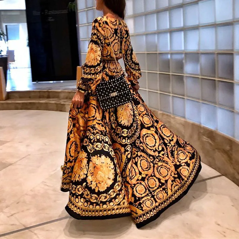 Женское платье с длинным рукавом цветочный принт свободный коктейльный вечерние