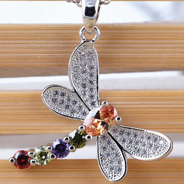 Colorful mosaic zircon necklace dragonfly pendants | Pendants