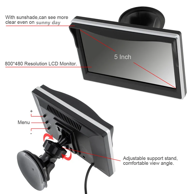 Автомобильный монитор заднего вида 5 дюймовый TFT ЖК дисплей 2 сторонний видеовход