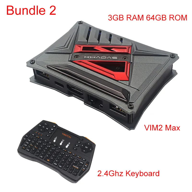 Комплект 2 Khadas Vim2 Max 3 ГБ ОЗУ 64 Гб EMCC одноплатный компьютер Amlogic S912 WiFi Bluetooth Android tv Box+ 2,4 ГГц Беспроводная Клавиатура - Комплект: Комплект 2