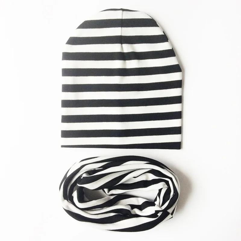 black stripe style 1 2 шт./компл. Демисезонный; шапка и шарф для малышей однотонные кепки для мальчиков и девочек, хлопок, вязаная детская Шапка-бини шарфы - Цвет: black stripe style 1