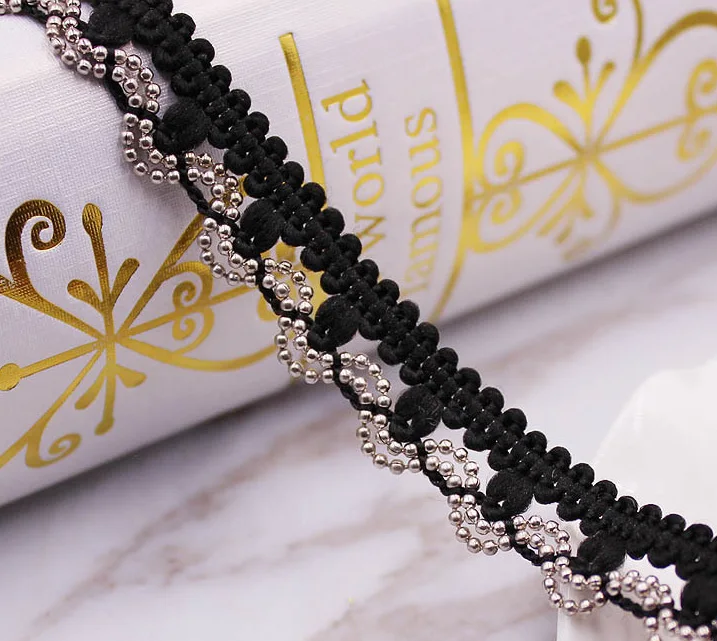 2yds цвета: золотистый серебристый бисером цепи кружева планки лента Винтаж ткани