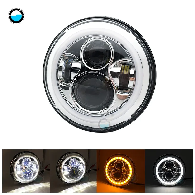 1pcs chrome light C1 7-дюймовый 60 W DOT SAE E9 мотоцикл фары с углом глаза светодиодные фары 7 дюймов корпус лопасти отделка кольцо - Цвет: 1pcs chrome light C1