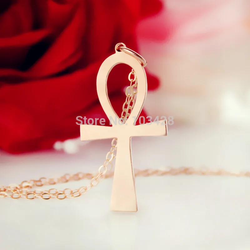 

AILIN Simple Cross Necklace Rose Gold Color Egyptian Ankh Symbol Of Life Cross Charm Religious Cross Necklace For Faith
