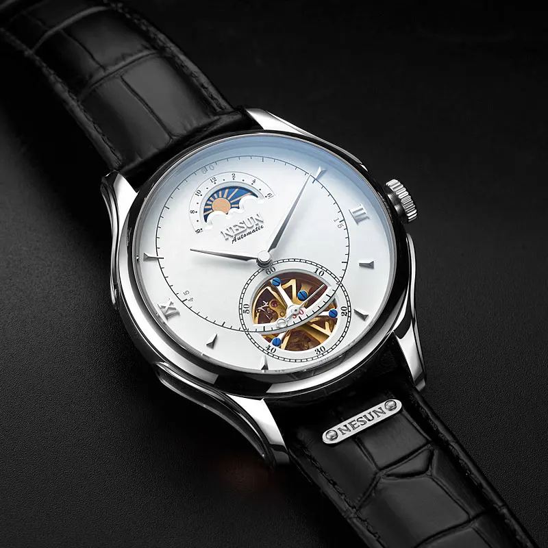 Silver-white Швейцария NESUN Tourbillon механические часы для мужчин люксовый бренд автоматический бизнес Скелет Водонепроницаемый Relogio Masculino M9038-4 - Цвет: Silver-white