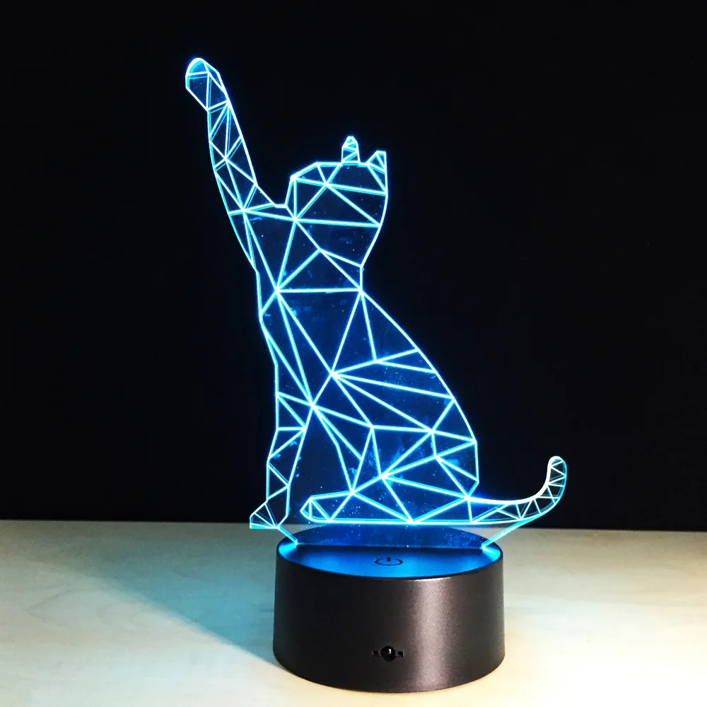 3D ночник с машущим котом акриловый светодиодный светильник питанием от USB в виде